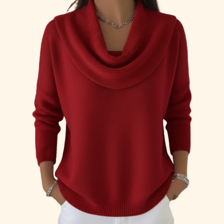 Women's Relaxed Waterfall Sweater for Layering in Red