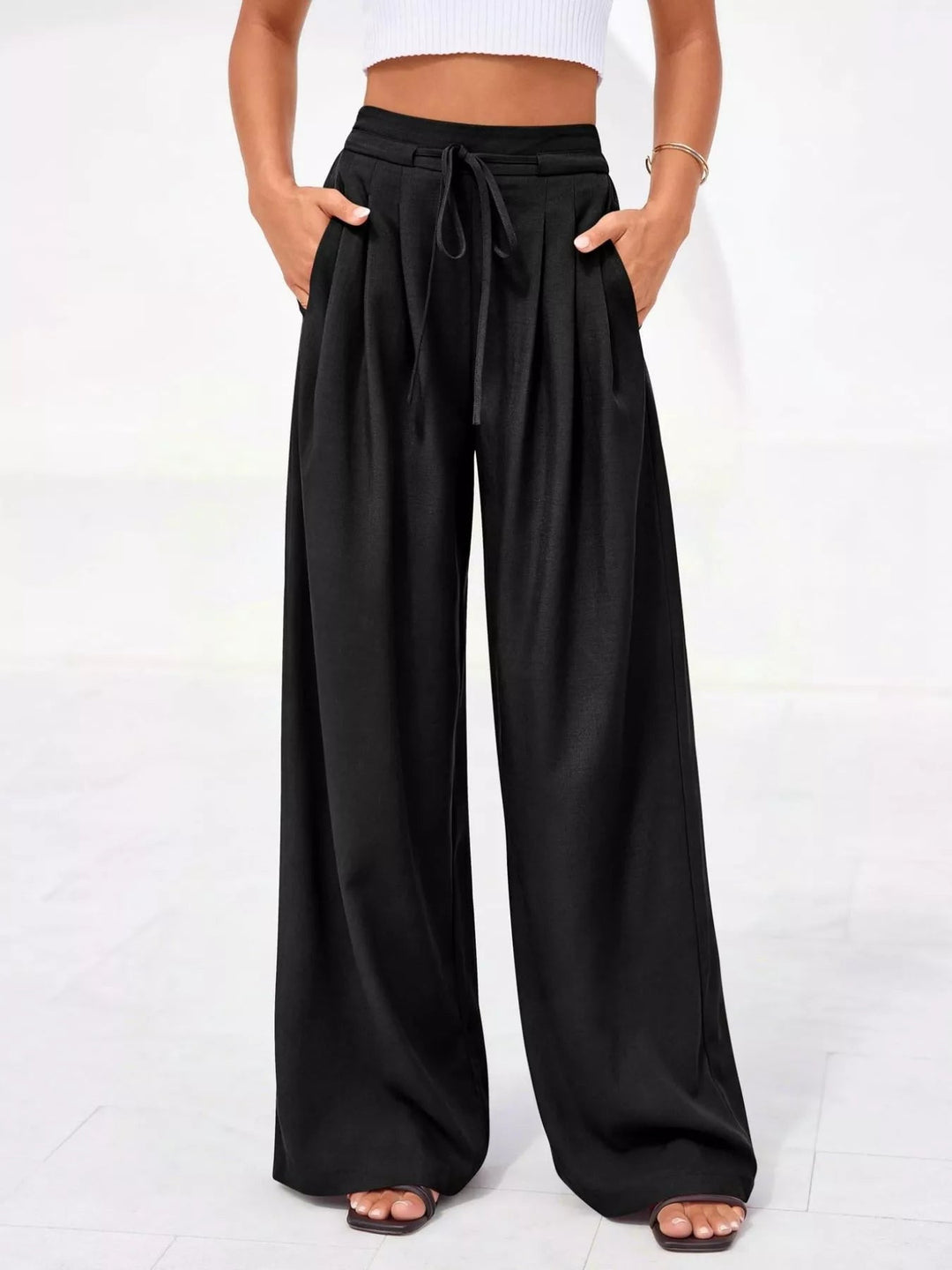 Women's Relaxed Wide Leg Pants, Pleated & High-Waisted (6)