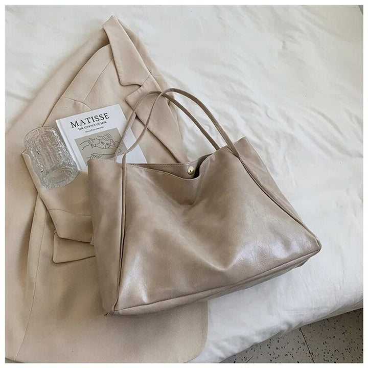 Women's Retro Leather Laptop Bag for Work in Beige