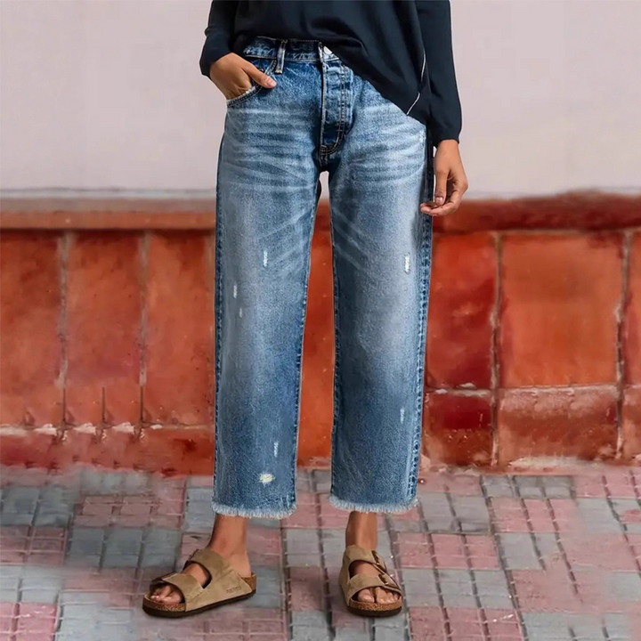 Women's Retro Short Jeans for Fall in Klassisches Blau