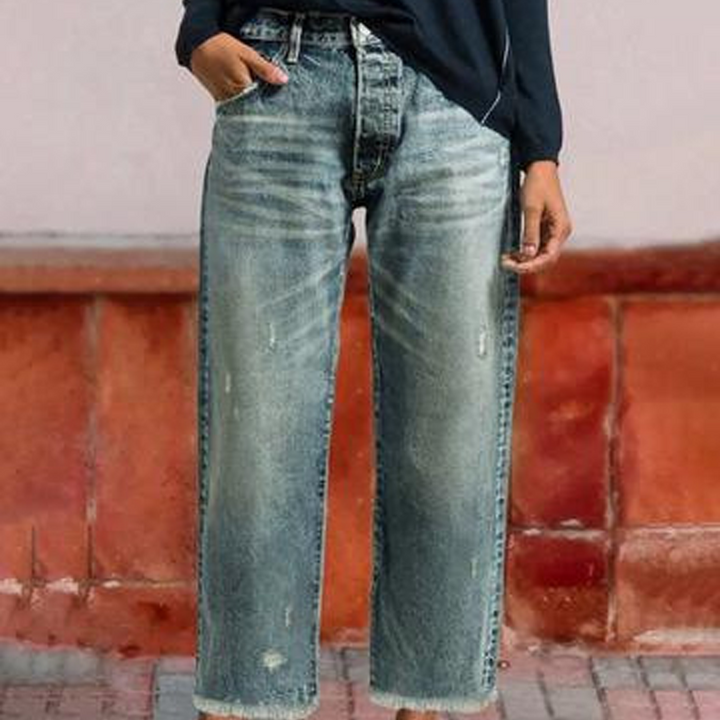 Women's Retro Short Jeans for Fall in Mittelblau