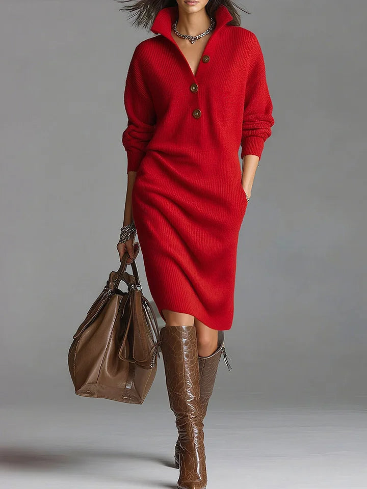 Women's Ribbed Midi Fall Wedding Guest Dress in Red