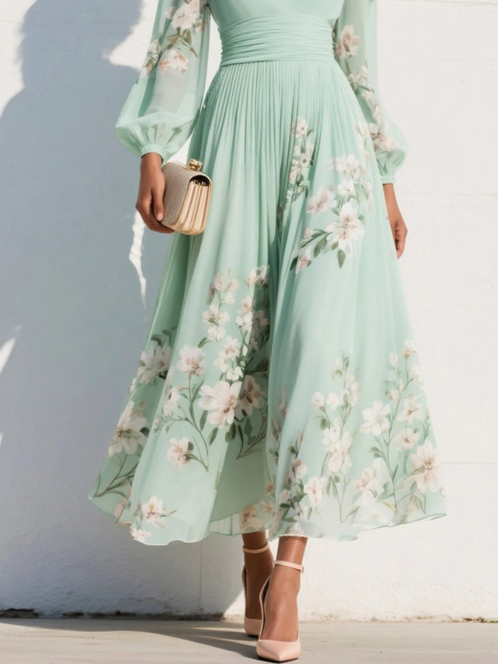 Women's Romantic Floral Chiffon Midi Dress (5)
