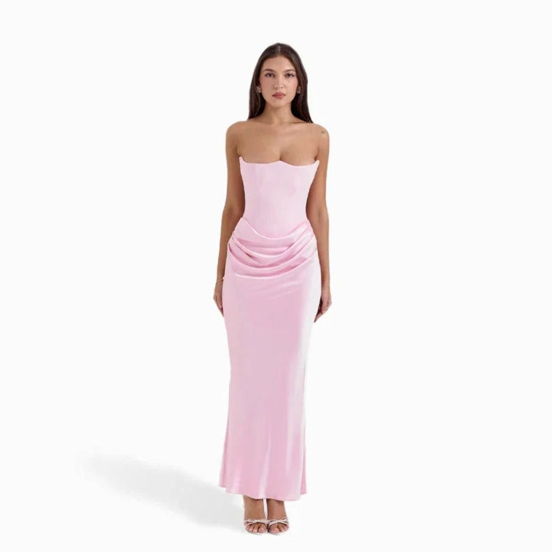 Women's Satin Gathered Fall Wedding Guest Dress in Pink