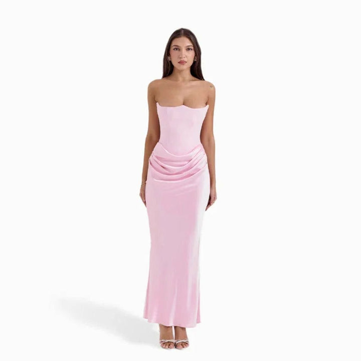 Women's Satin Gathered Fall Wedding Guest Dress in Pink