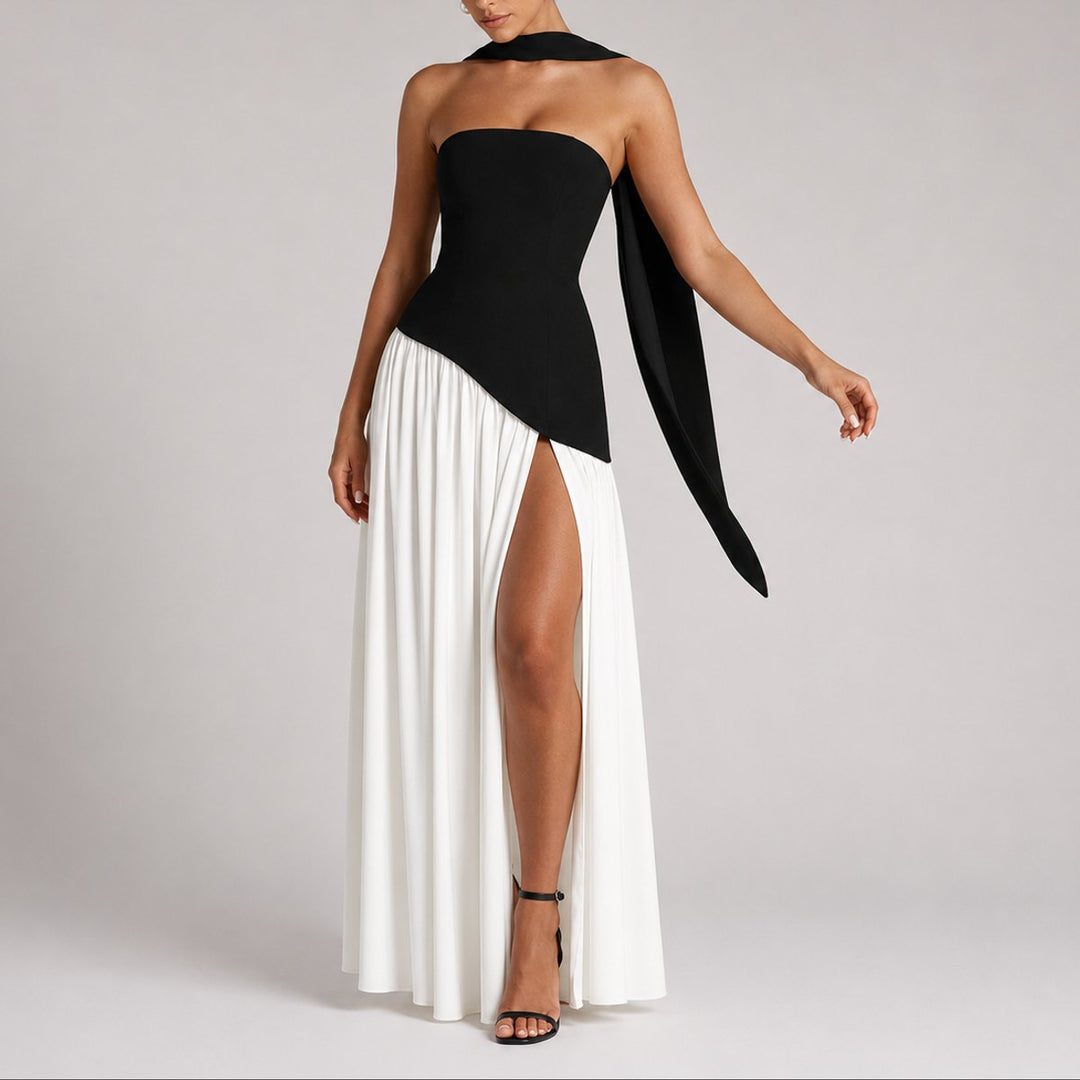 Women's Scarf-Neck Fall Wedding Guest Dress in White