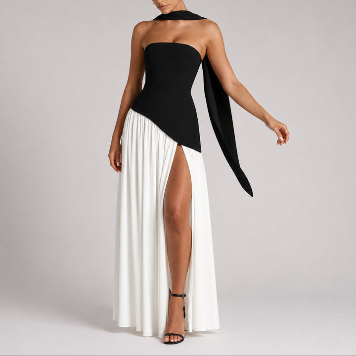 Women's Scarf-Neck Fall Wedding Guest Dress in White