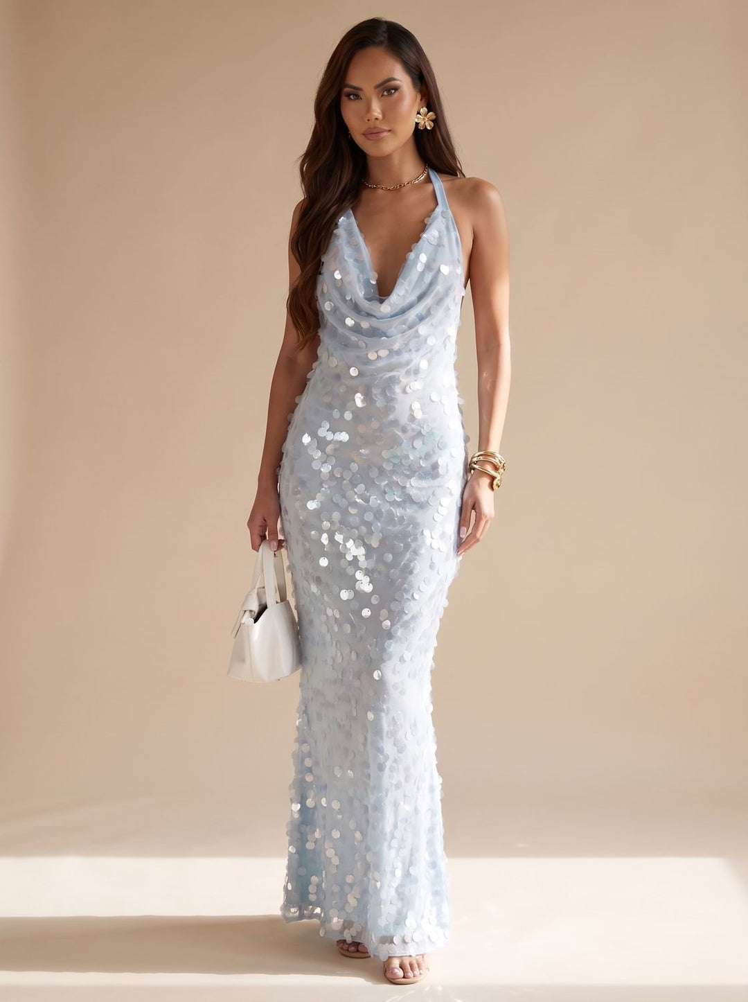Women's Sequin Halter Fall Wedding Guest Dress Maxi (8)