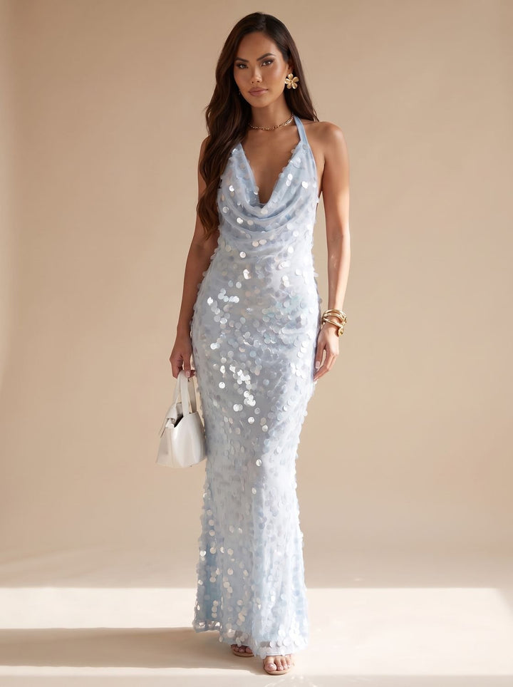 Women's Sequin Halter Fall Wedding Guest Dress Maxi (8)