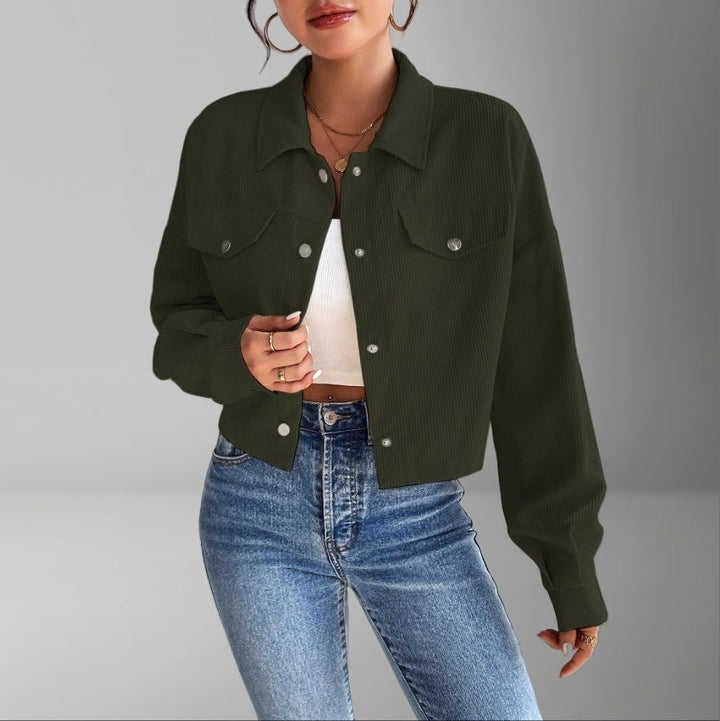 Women's Short Corduroy Jacket for Everyday Wear in Green