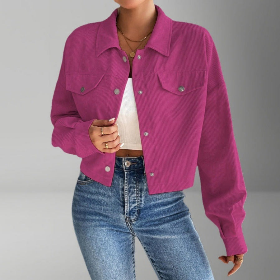 Women's Short Corduroy Jacket for Everyday Wear in Magenta