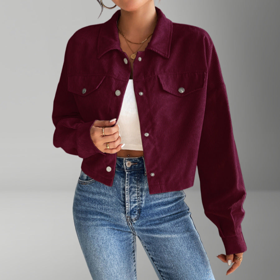 Women's Short Corduroy Jacket for Everyday Wear in Rotbraun