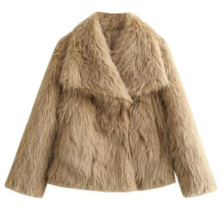 Women's Short Faux-Fur Jacket for Fall in Beige