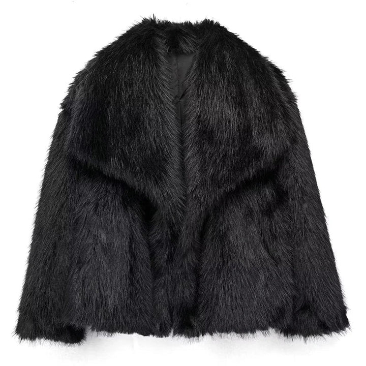 Women's Short Faux-Fur Jacket for Fall in Black