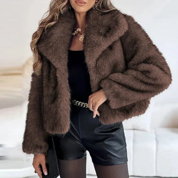 Women's Short Faux-Fur Jacket for Fall in Brown