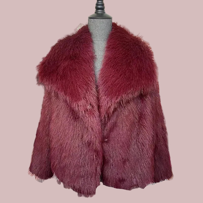 Women's Short Faux-Fur Jacket for Fall in Burgundy