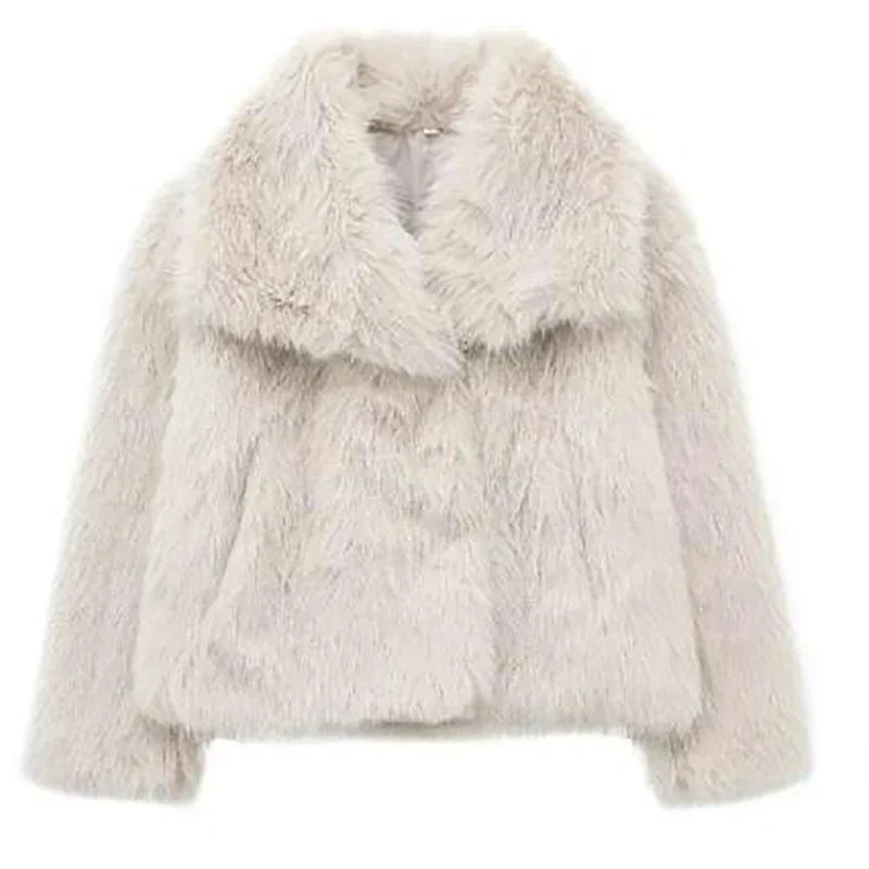 Women's Short Faux-Fur Jacket for Fall in Cream