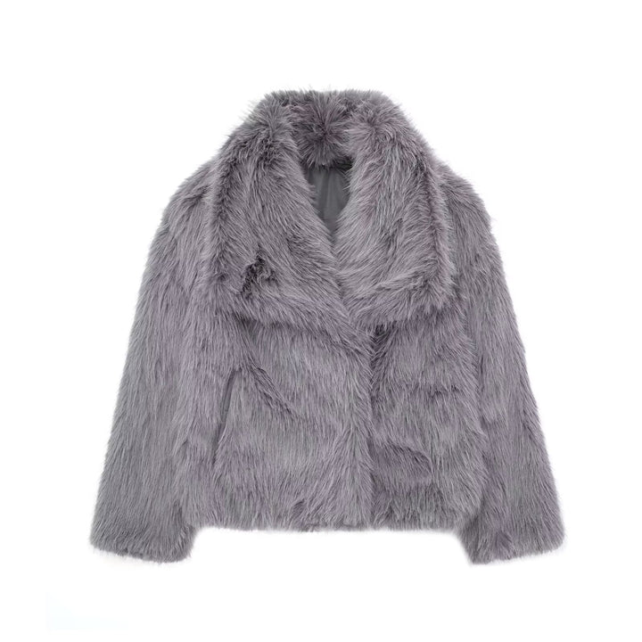 Women's Short Faux-Fur Jacket for Fall in Dark Grey