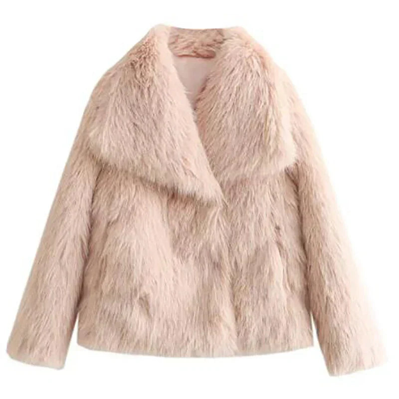 Women's Short Faux-Fur Jacket for Fall in Light Pink