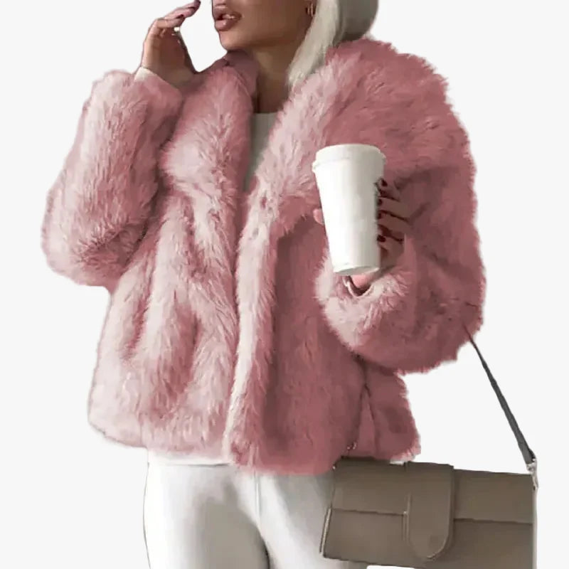 Women's Short Faux-Fur Jacket for Fall in Pink