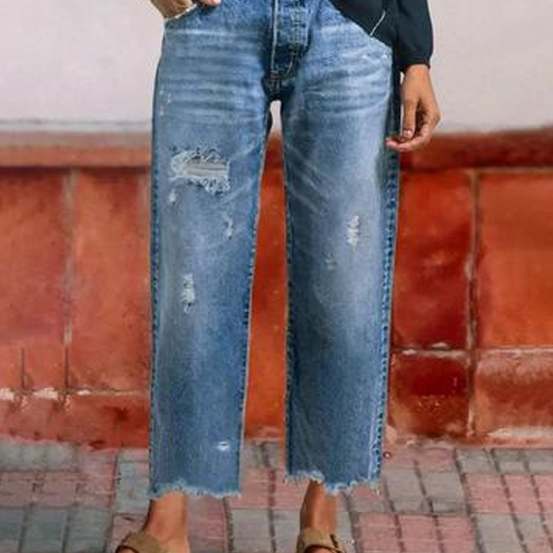 Women's Short Retro Straight Jeans (12)