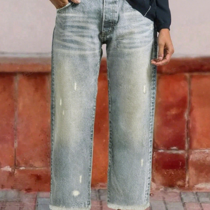 Women's Short Retro Straight Jeans in Vintage Blau