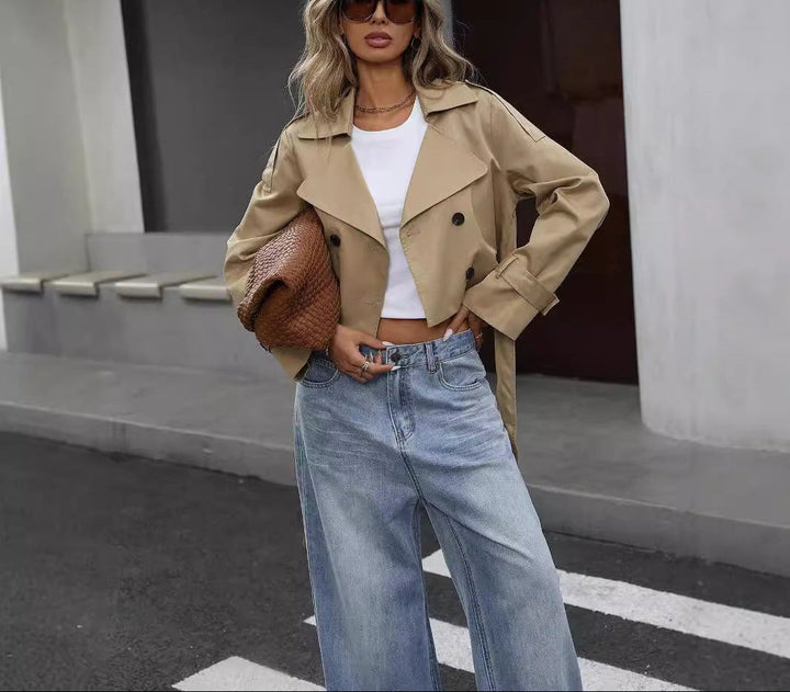 Women's Short Tailored Trenchcoat in Khaki
