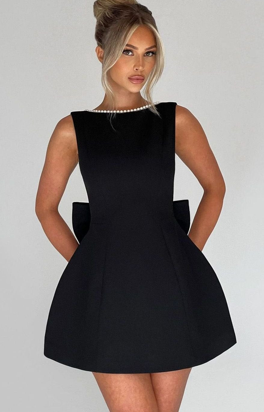 Women's Sleeveless A-Line Mini Fall Wedding Guest Dress in Black