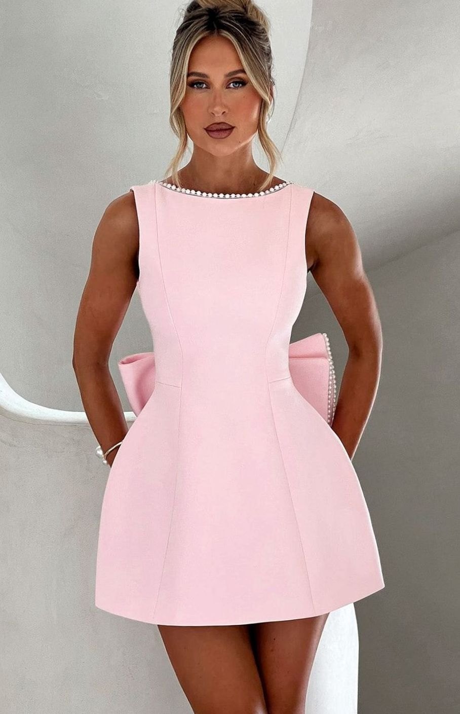 Women's Sleeveless A-Line Mini Fall Wedding Guest Dress in Pink