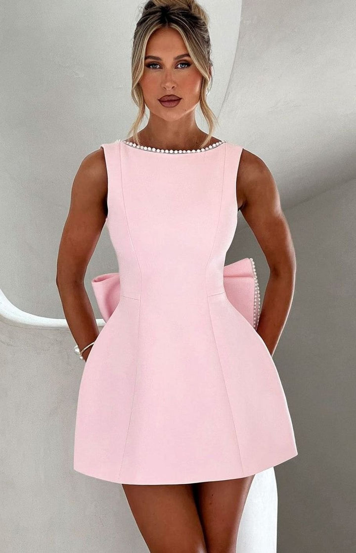 Women's Sleeveless A-Line Mini Fall Wedding Guest Dress in Pink