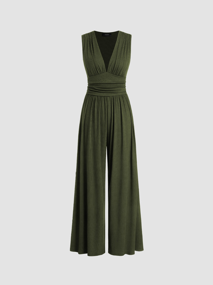 Women's Sleeveless Jumpsuit Dress for Autumn Weddings in Olive