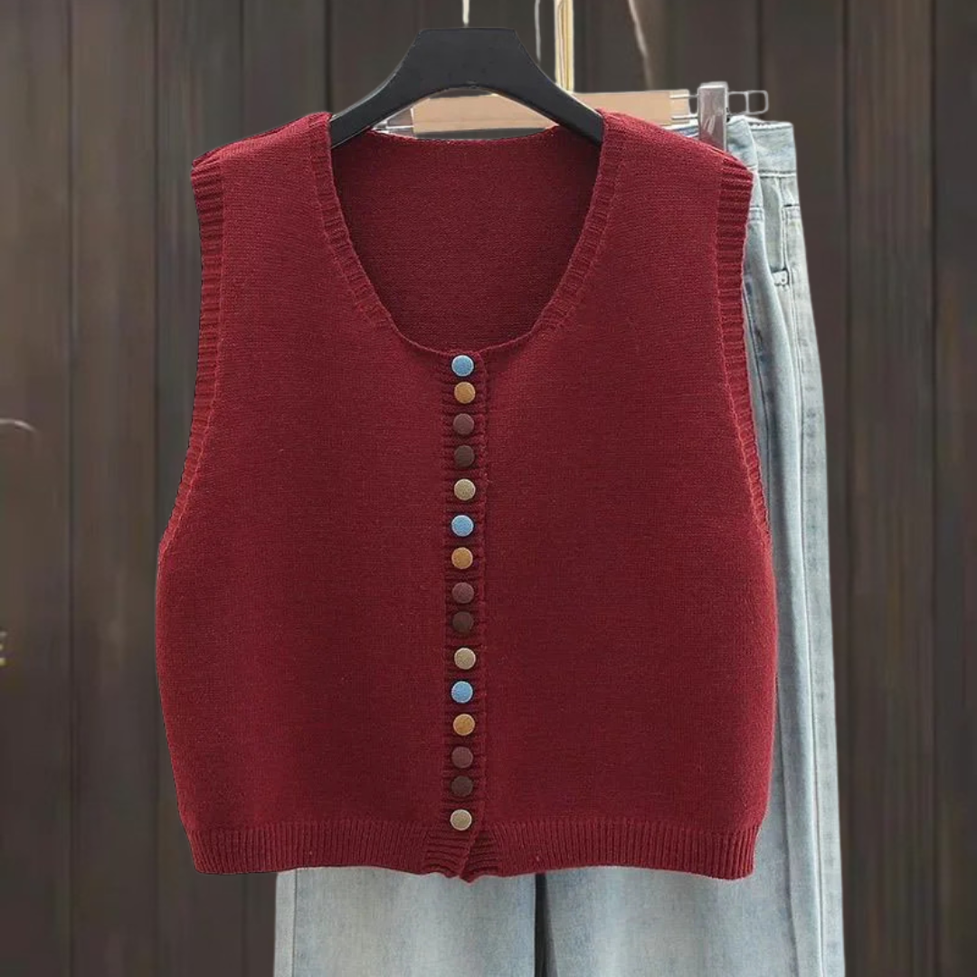Women's Sleeveless Knit Cardigan with Button Details