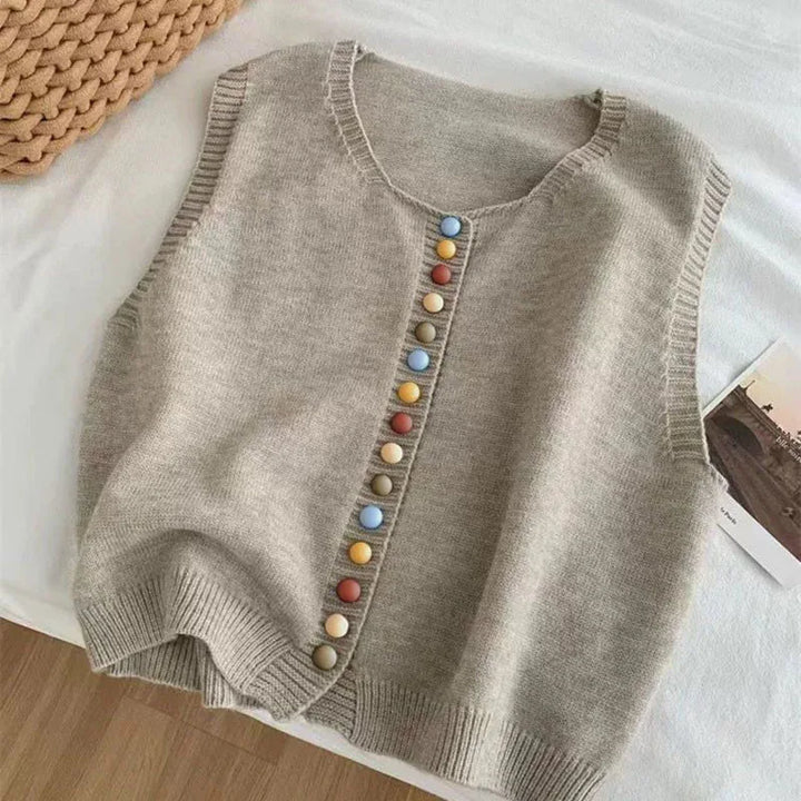 Women's Sleeveless Knit Cardigan with Button Details in Aprikose