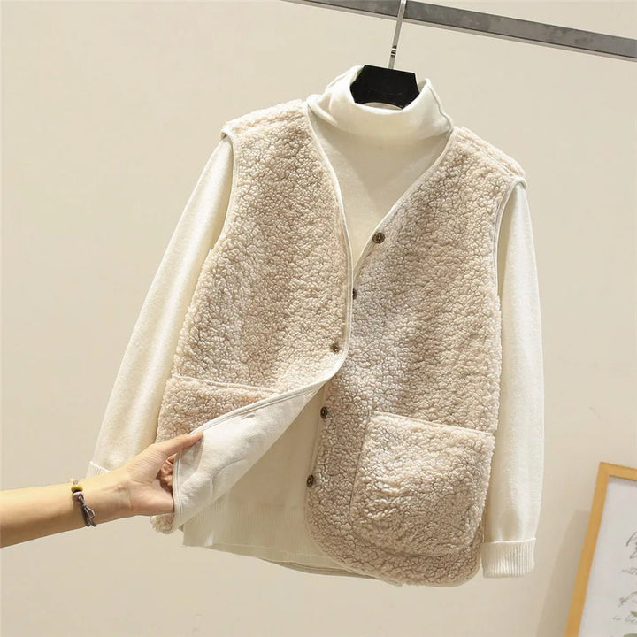 Women's Sleeveless Knit Vest for Layering in Beige