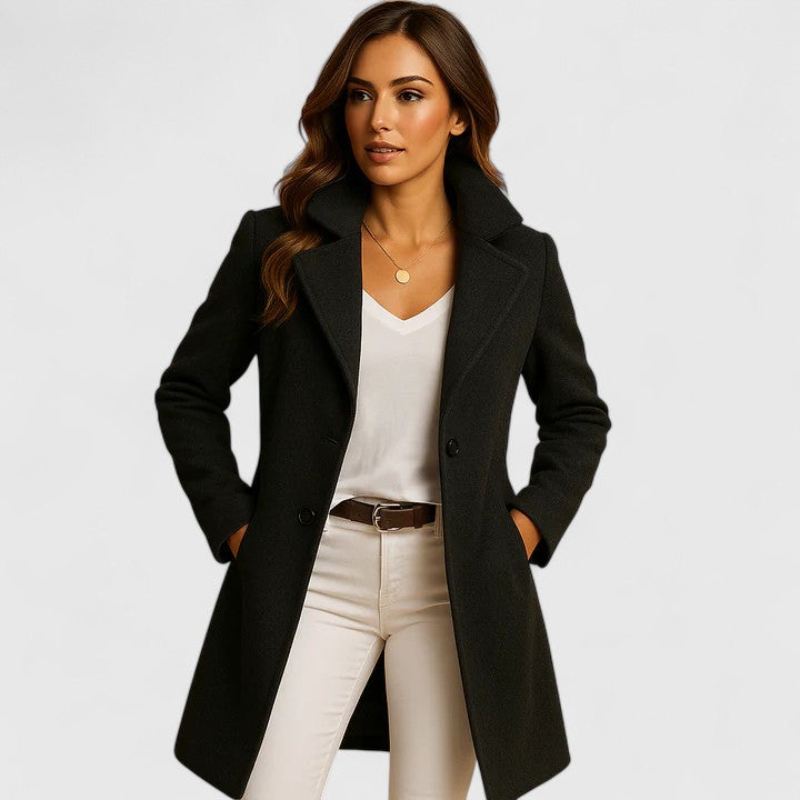 Women's Slim-Fit Fall Coat with Lapels in Black