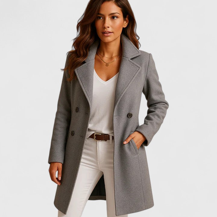 Women's Slim-Fit Fall Coat with Lapels in Grey