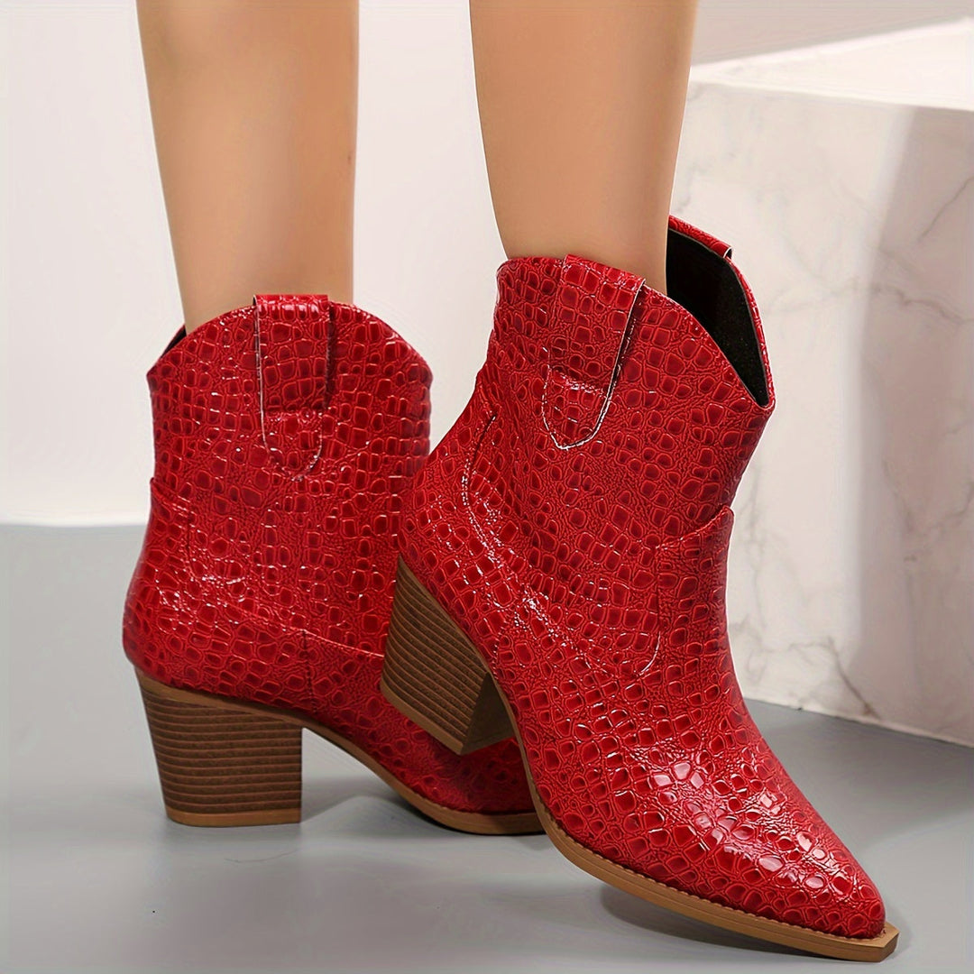 Women's Slip-On Ankle Boots with Pointed Toe in Red