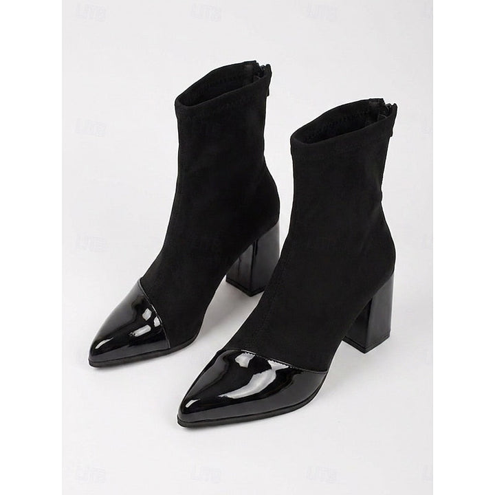 Women's Slip-On Block Heel Ankle Boots in Black