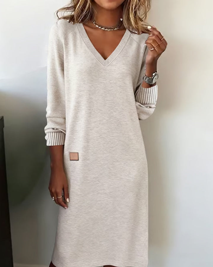 Women's Soft Black Sweater Midi Dress in Beige