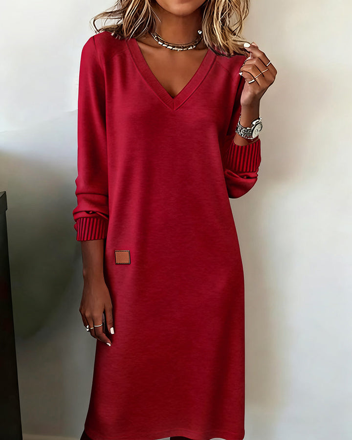 Women's Soft Black Sweater Midi Dress in Red