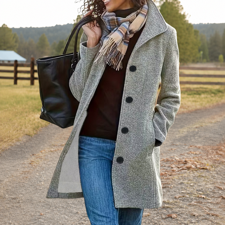 Women's Soft Casual Button Jacket for Fall in Light Grey