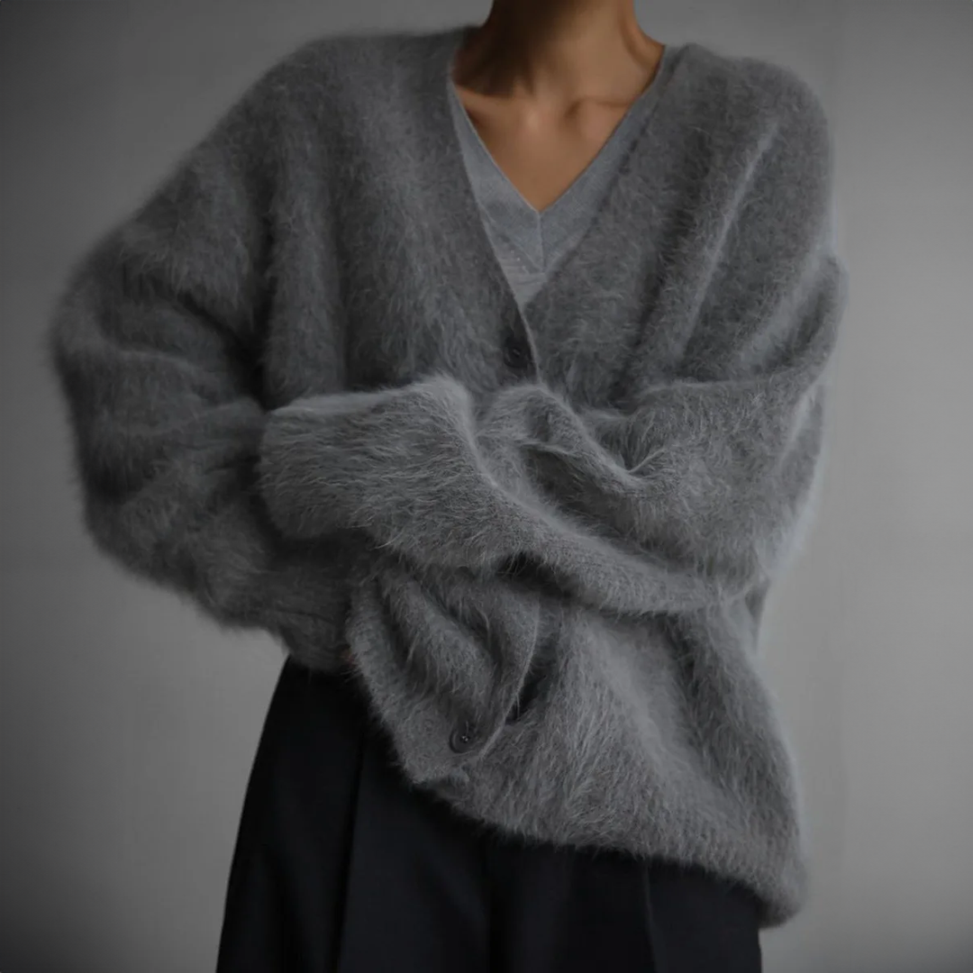 Women's Soft Knit Cardigan for Year-Round Wear in Dark Grey