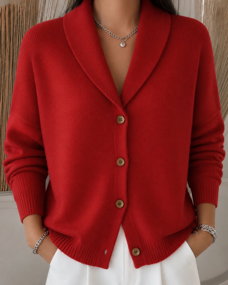 Women's Soft Knit Cardigan with Relaxed Fit in Red