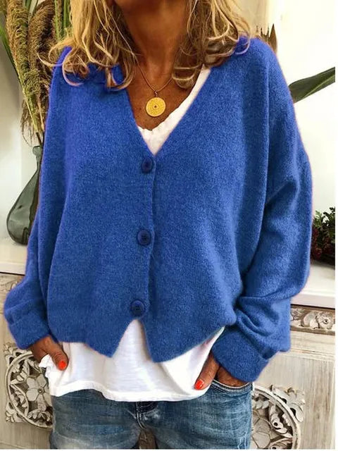Women's Soft Knit Cropped Cardigan in Blue