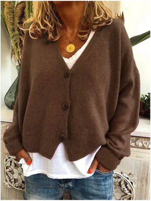 Women's Soft Knit Cropped Cardigan in Brown