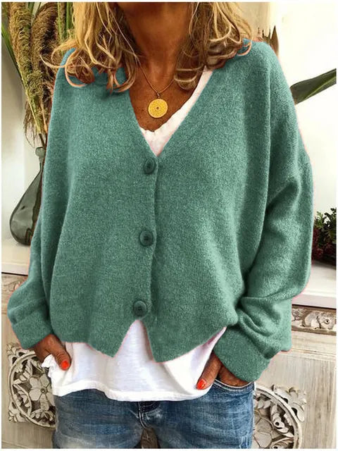 Women's Soft Knit Cropped Cardigan in Green