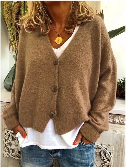 Women's Soft Knit Cropped Cardigan in Khaki
