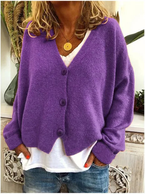 Women's Soft Knit Cropped Cardigan in Purple