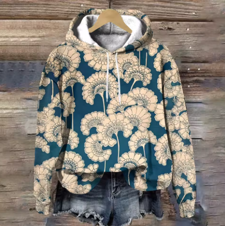 Women's Soft Knit Hoodie for Fall in Goldener Farn