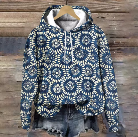 Women's Soft Knit Hoodie for Fall in Mitternachtsmosaik